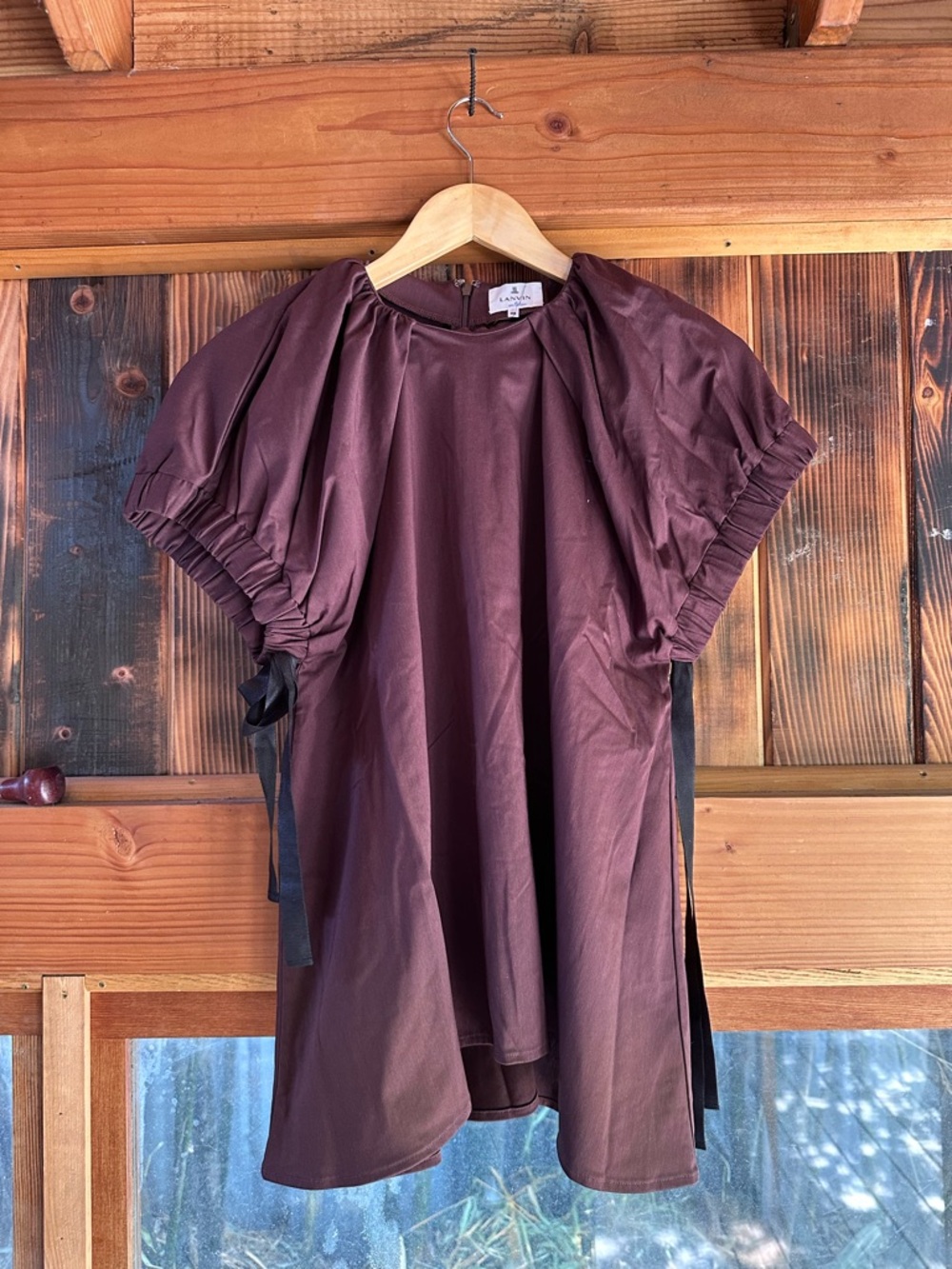 Lanvin Plum Puff-Sleeve Blouse with Side Ties